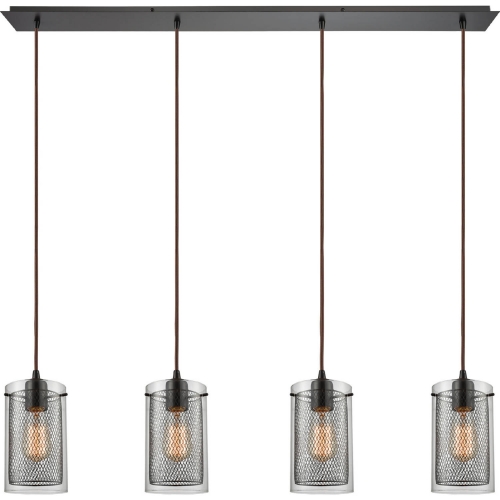 Brant 4 Light Ceiling Pendant Light in Oil Rubbed Bronze w/ Clear Glass & Metal Fishnet Shade