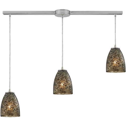 Fissure 3 Light Pendant Light in Satin Nickel w/ Smoke Glass