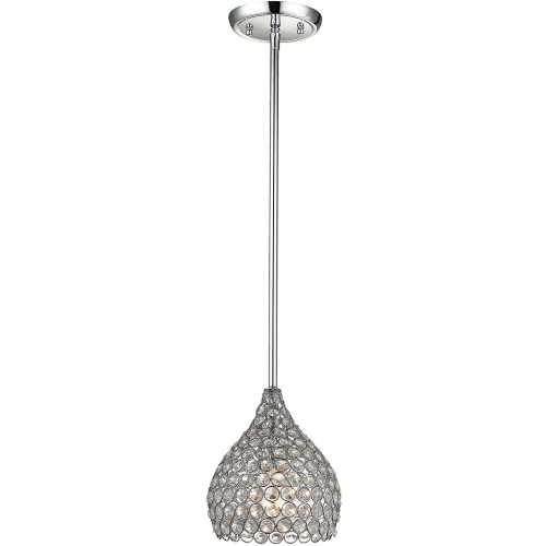 Hammond 1 Light Pendant Light in Polished Chrome w/ Clear Crystals in Metal Rings