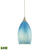 Earth 1 Light LED Ceiling Pendant Light in Satin Nickel & Sky Blue Glass