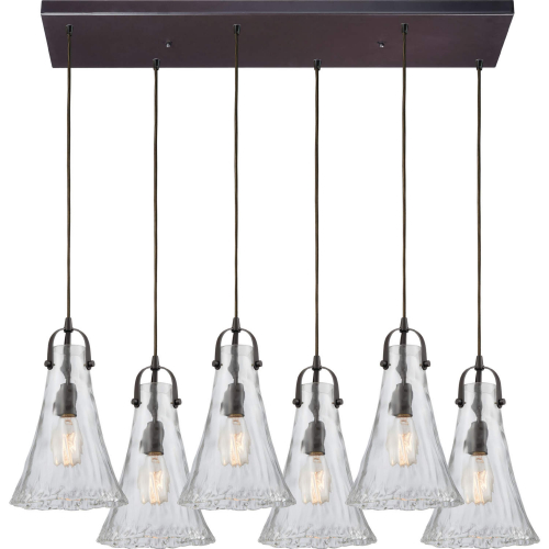 Hand Formed Glass 32"W 6 Light Ceiling Pendant Light in Oil Rubbed Bronze