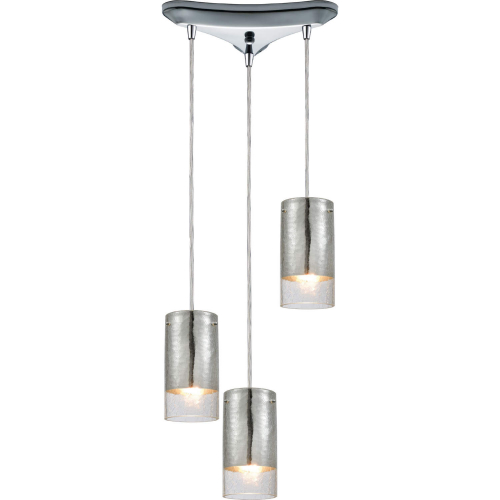 Tallula 12"W 3 Light Pendant in Polished Chrome & Clear Crackle Glass