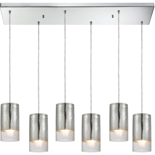 Tallula 32"W 6 Light Pendant in Polished Chrome & Clear Crackle Glass