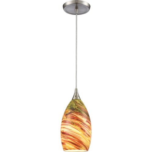 Collanino 5"W 1 Light Pendant in Satin Nickel & Lava Swirl Blown Glass