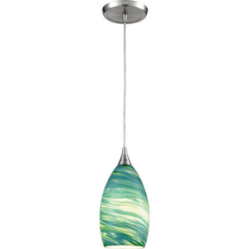 Collanino 5"W 1 Light Pendant in Satin Nickel & Aqua Swirl Glass