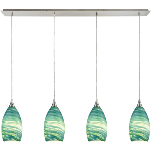 Collanino 46"W 4 Light Pendant in Satin Nickel & Aqua Swirl Glass