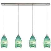 Collanino 46"W 4 Light Pendant in Satin Nickel & Aqua Swirl Glass