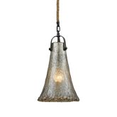 Hand Formed Glass 1 Light Ceiling Pendant in Oil Rubbed Bronze & Rope with Antique Mercury Glass