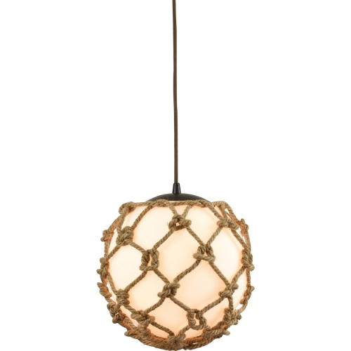 Coastal Inlet 1 Light Ceiling Pendant Light Oil Rubbed Bronze with Opal White Glass Wrapped Rope