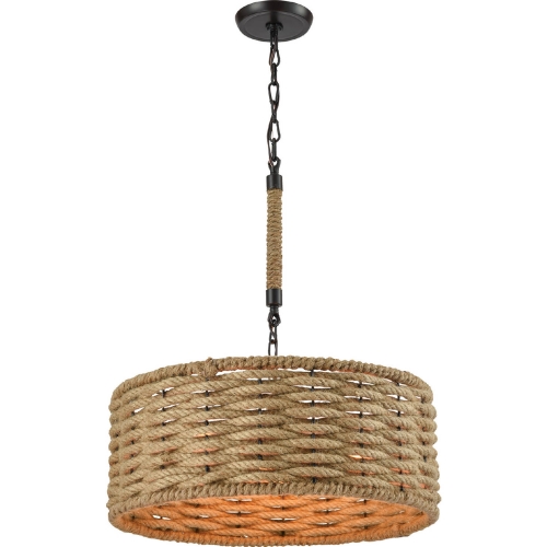 Weaverton 3 Light Chandelier in Oil Rubbed Bronze & Natural Rope