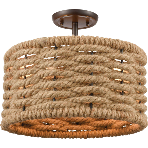 Weaverton 15"W 2 Light Semi Flush Mount in Oil Rubbed Bronze & Rope