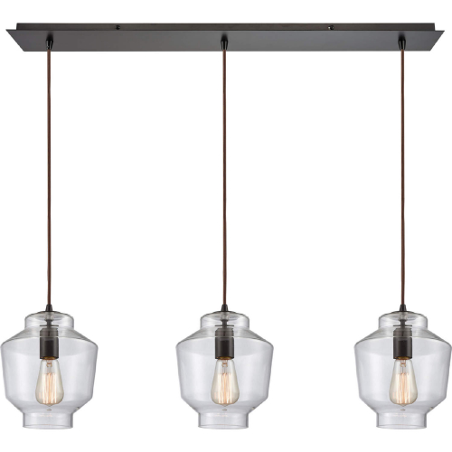 Barrel 3 Light Linear Ceiling Pendant Light in Rubbed Bronze & Blown Glass