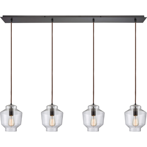 Barrel 4 Light Linear Pendant Light in Rubbed Bronze & Blown Glass