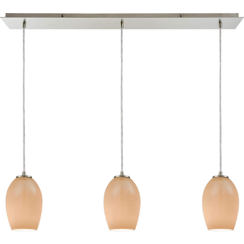 Villiska 36"W 3 Light Ceiling Pendant Light in Satin Nickel & Peach Blown Glass