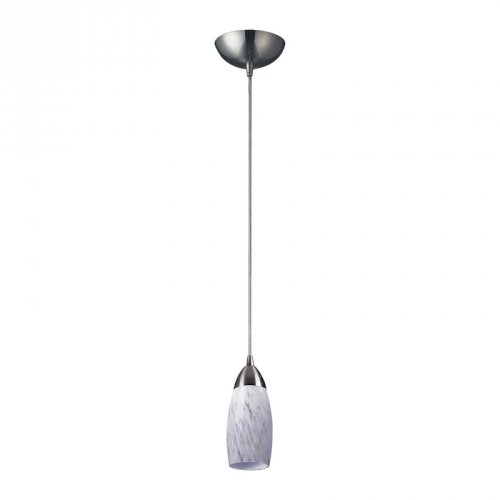 Milan 1 Light Pendant Light in Satin Nickel w/ Snow White Glass