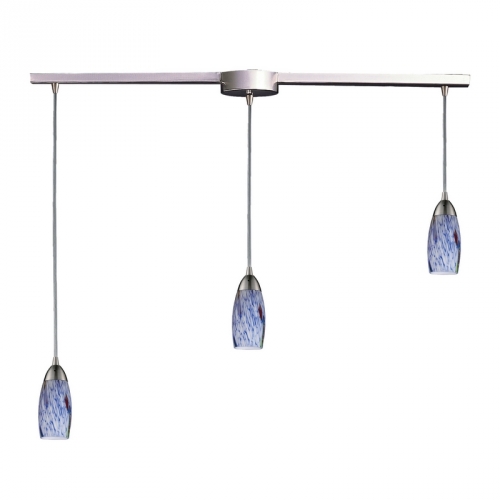 Milan 3 Light Pendant Light in Satin Nickel w/ Starlight Blue Glass