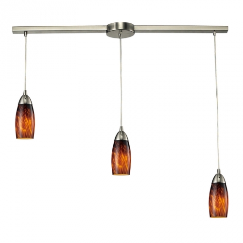 Milan 3 Light Pendant Light in Satin Nickel w/ Espresso Glass