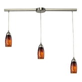 Milan 3 Light Pendant Light in Satin Nickel with Espresso Glass