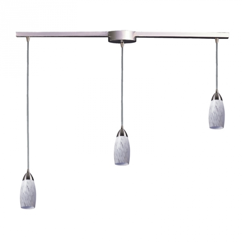 Milan 3 Light Pendant Light in Satin Nickel w/ Snow White Glass