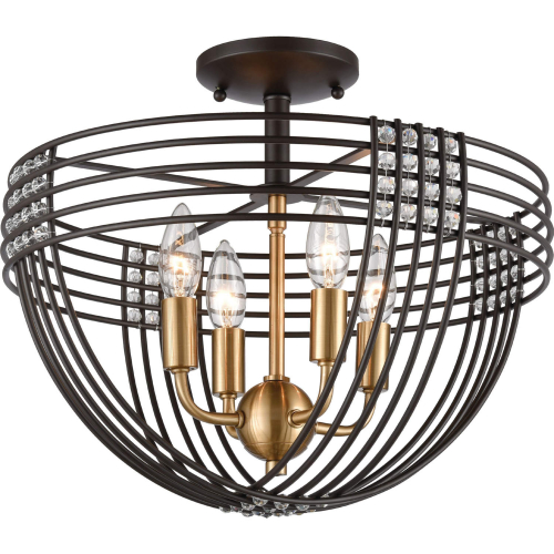 Concentric 16"W 4 Light Semi Flush Mount in Oil Rubbed Bronze & Satin Brass