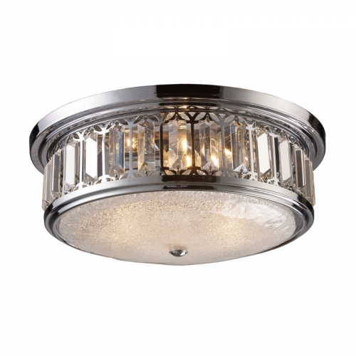 3 Light Flush Mount Ceiling Light in Decorative Polished Chrome & Glass