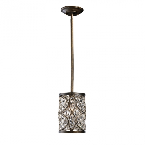 Amherst 1 Light Pendant Light in Antique Bronze w/ Crystals