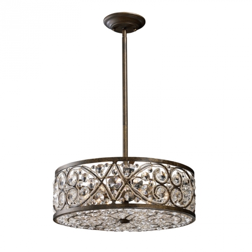 Amherst 6 Light Pendant Light in Antique Bronze w/ Crystals