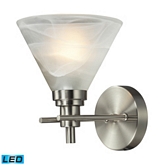 Pemberton 1 Light Bath Vanity Fixture in Brushed Nickel w/ Marbelized White Glass (LED)