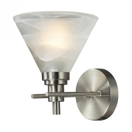 Pemberton 1 Light Bath Vanity Fixture in Brushed Nickel w/ Marbelized White Glass