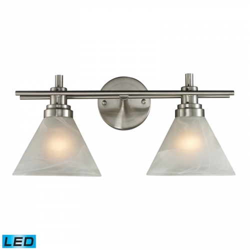 Pemberton 2 Light Bath Vanity Fixture in Brushed Nickel w/ Marbelized White Glass (LED)