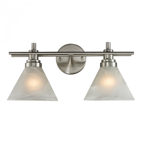 Pemberton 2 Light Bath Vanity Fixture in Brushed Nickel w/ Marbelized White Glass