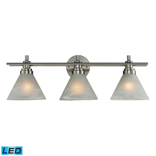 Pemberton 3 Light Bath Vanity Fixture in Brushed Nickel w/ Marbelized White Glass (LED)