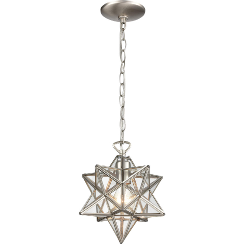 Moravian Star 9"W 1 Light Ceiling Pendant Light in Antique Nickel & Glass