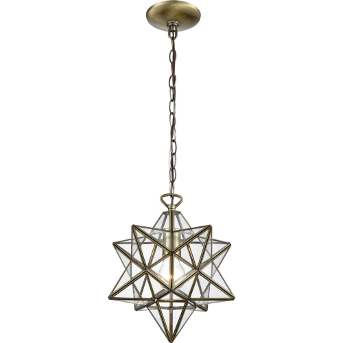 Moravian Star 12"W 1 Light Ceiling Pendant Light in Antique Brass & Glass