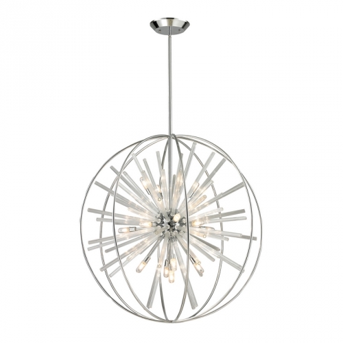 Twilight 15 Light Pendant Light in Polished Chrome w/ Striated Glass Rods