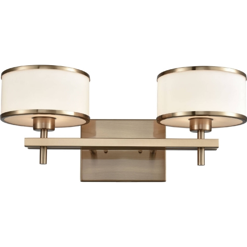 Utica 2 Light Bathroom Vanity Light in Satin Brass w/ Opal White Glass