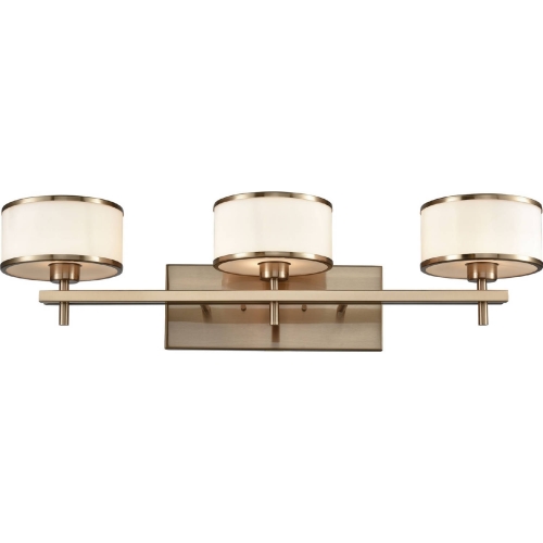 Utica 3 Light Bathroom Vanity Light in Satin Brass w/ Opal White Glass