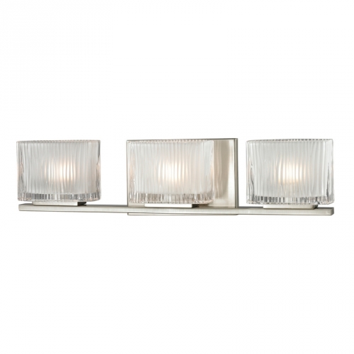 Chiseled Glass 3 Light Bath Vanity Fixture in Brushed Nickel