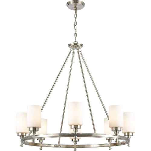 Dawson 33"W 8 Light Chandelier in Satin Nickel & Opal White Glass