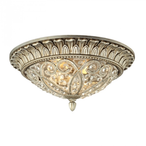 Andalusia 2 Light Flush Mount Light in Aged Silver with Crystals