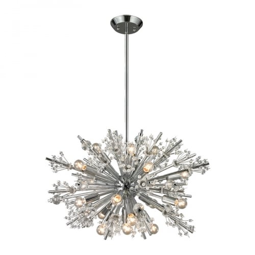 Starburst 19 Light Chandelier in Polished Chrome w/ Groups of Faceted Crystal Balls