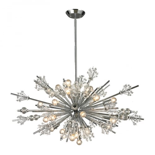 Starburst 24 Light Chandelier in Polished Chrome w/ Groups of Faceted Crystal Balls