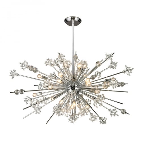 Starburst 29 Light Chandelier in Polished Chrome w/ Groups of Faceted Crystal Balls