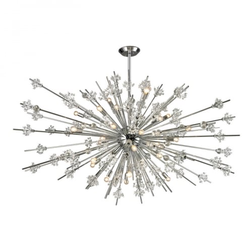 Starburst 31 Light Chandelier in Polished Chrome with Groups of Faceted Crystal Balls