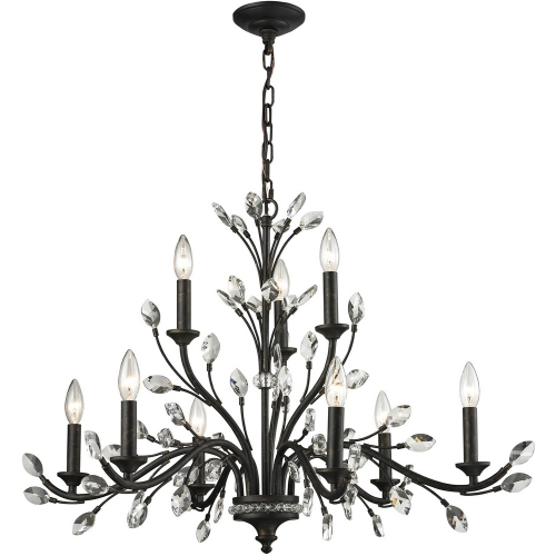 Crystal Branches 9 Light Chandelier in Burnt Bronze