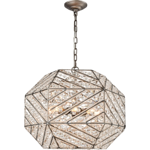 Constructs 8 Light Chandelier in Weathered Zinc w/ Clear Crystals