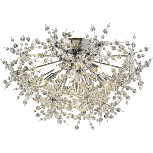 Snowburst 6 Light Semi Flush Ceiling Light in Polished Chrome & Crystals