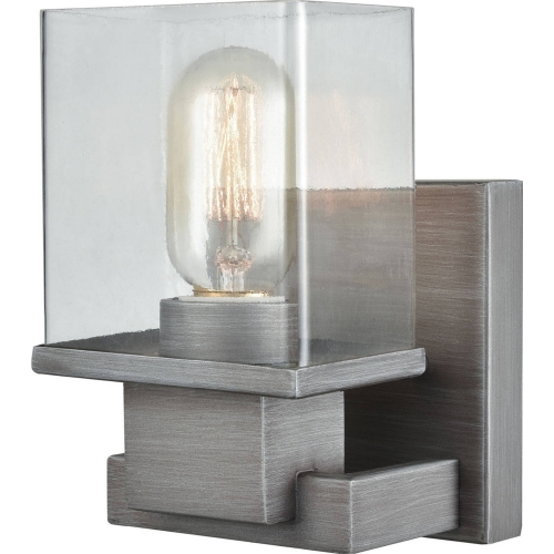 Hotelier 1 Light Bathroom Vanity Light in Weathered Zinc w/ Clear Glass