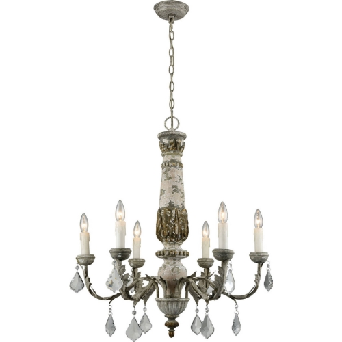 Genevieve Chandelier in Aged Cream Wood & Iron