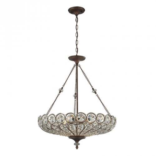 Christina 6 Light Pendant Light in Mocha w/ Filigree & Large Crystals